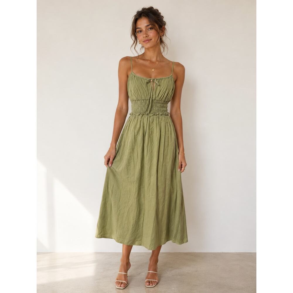 Xirena Sage Green Cotton Midi Dress